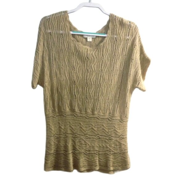 COLDWATER CREEK tan short sleeve loose knit sweater linen blend Women's size L - Picture 1 of 4